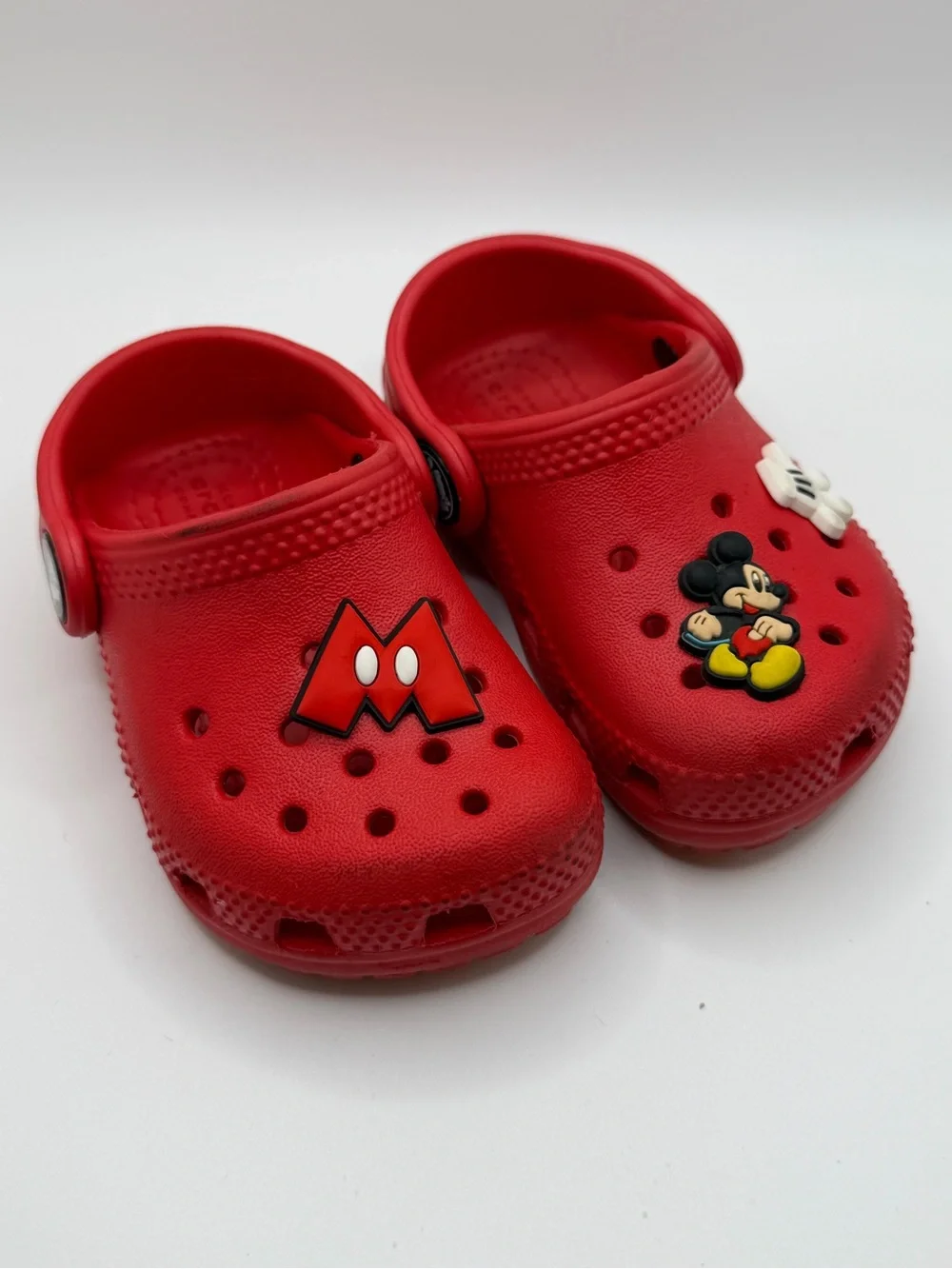 CROCS Kids Red Foam Clogs with Mickey Mouse Charms